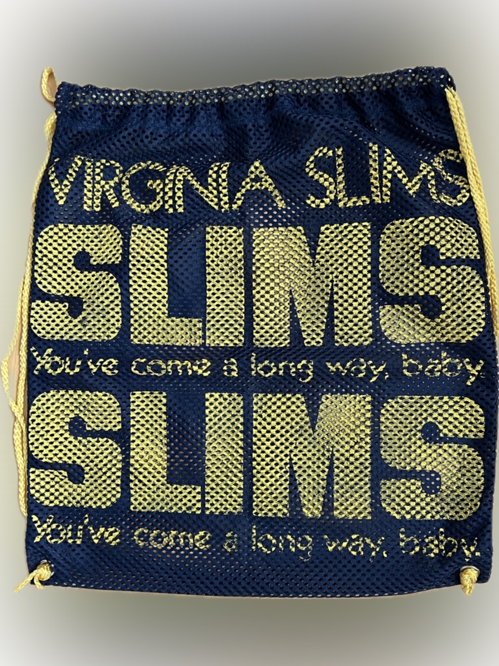 🚬You’ve Come A Long Way Baby VIRGINIA SLIMS Mesh Drawstring Bag Navy & Yellow